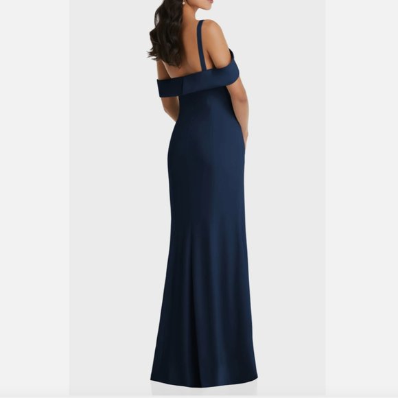 NEW $244 After Six Crepe One Shoulder Draped Trumpet Gown Midnight [ SZ 4 ] Q452 - Picture 3 of 15